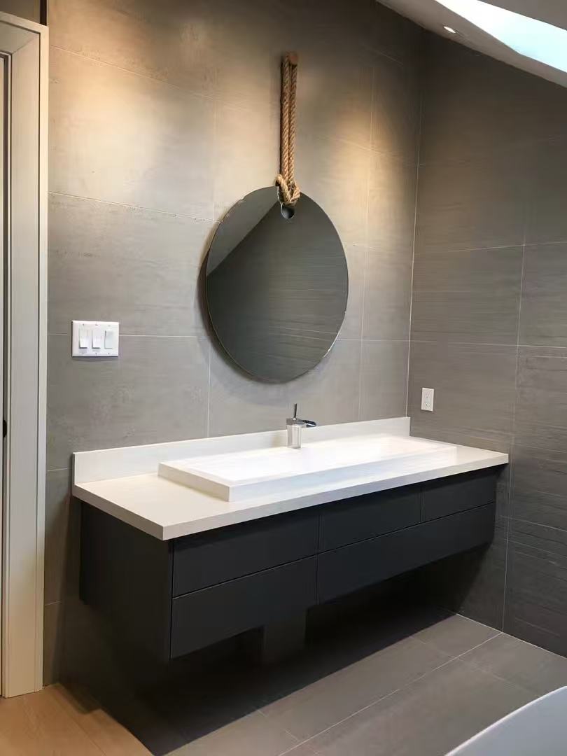 Dark floating vanity white top