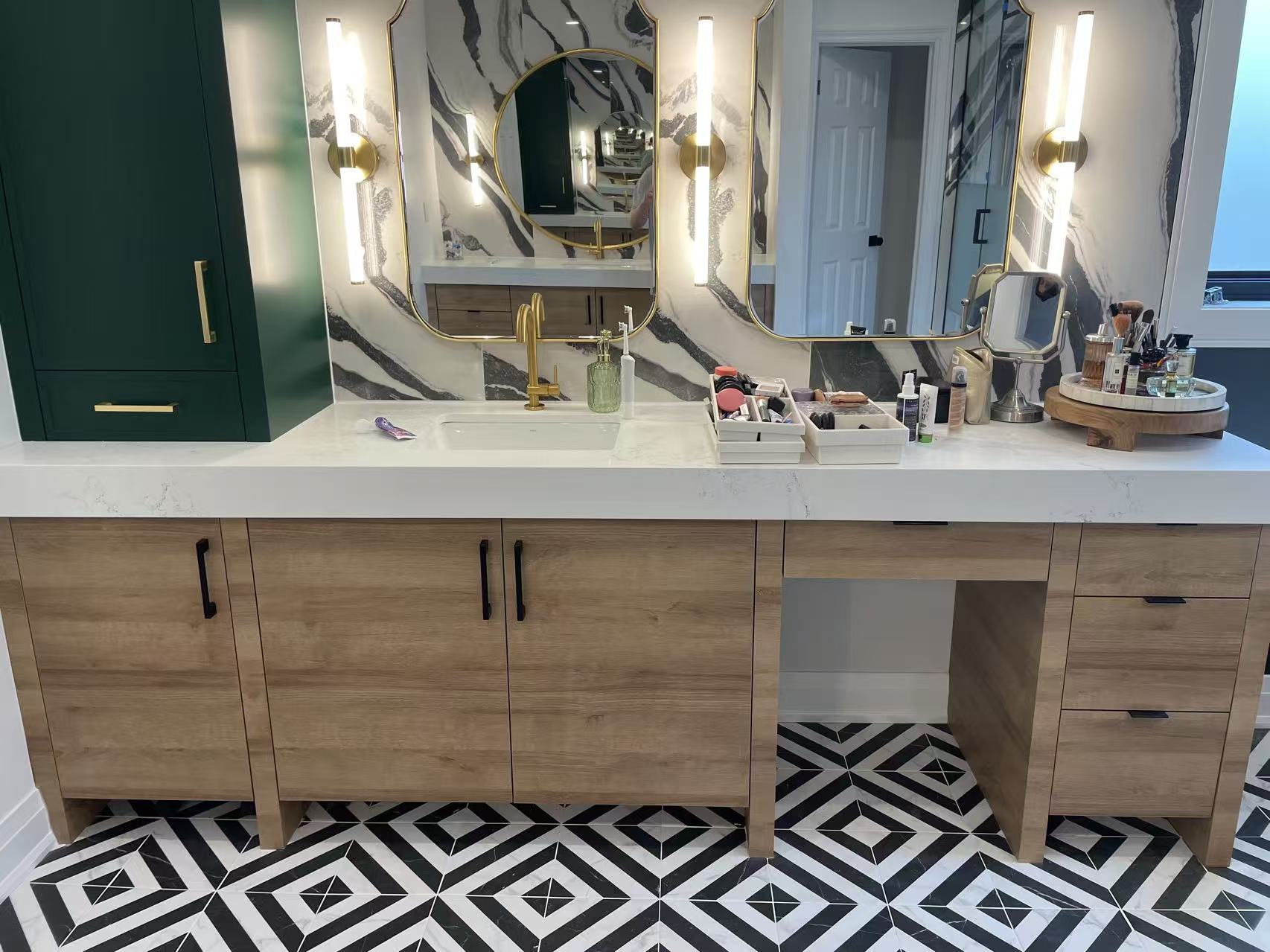 Double vanity with makeup area