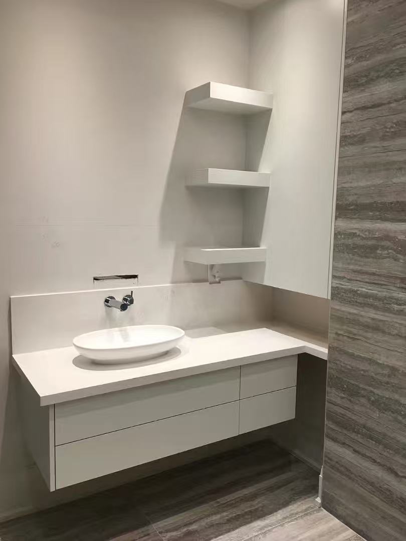 White floating vanity vessel sink
