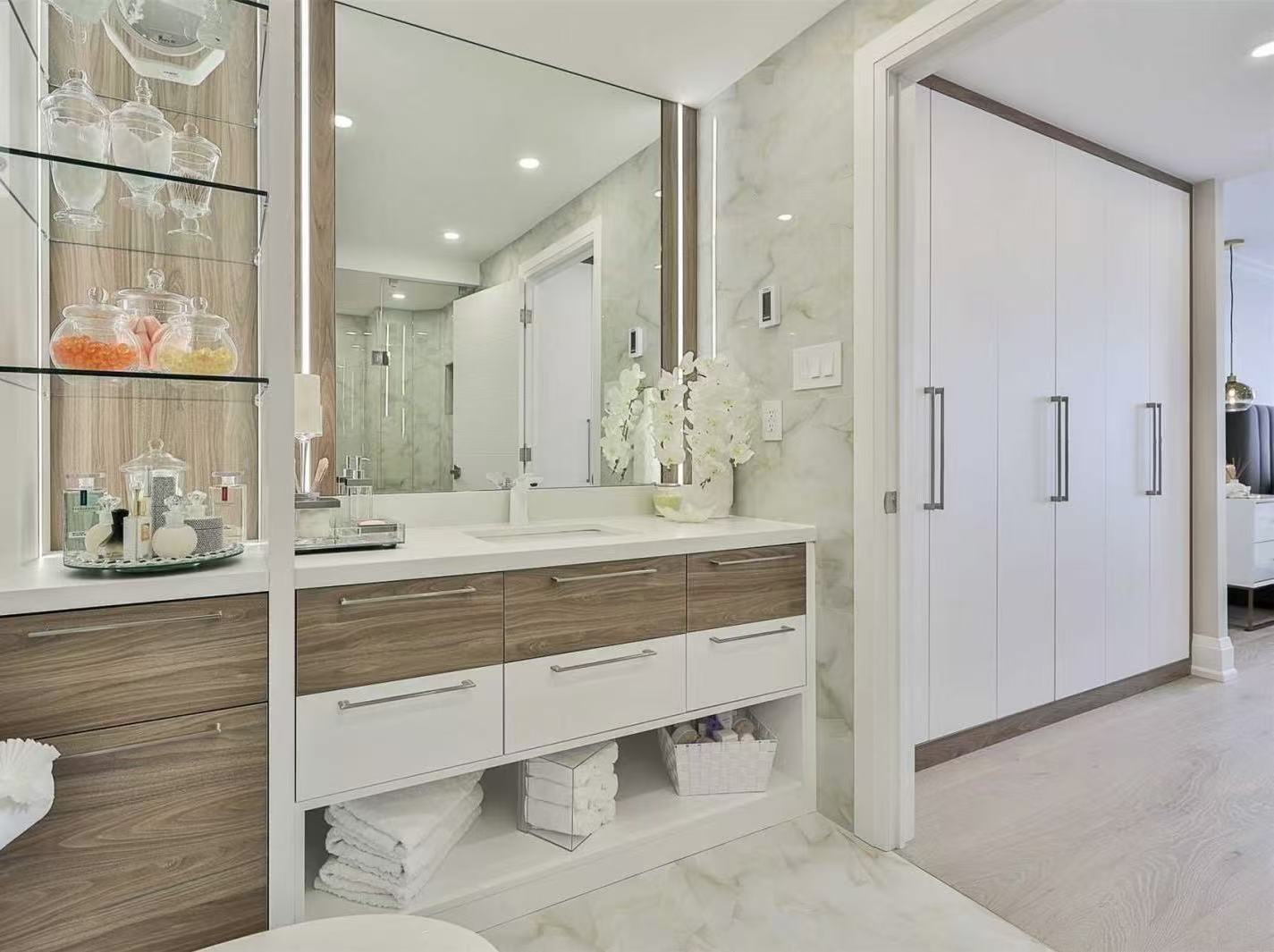 Wood white floating vanity display shelves