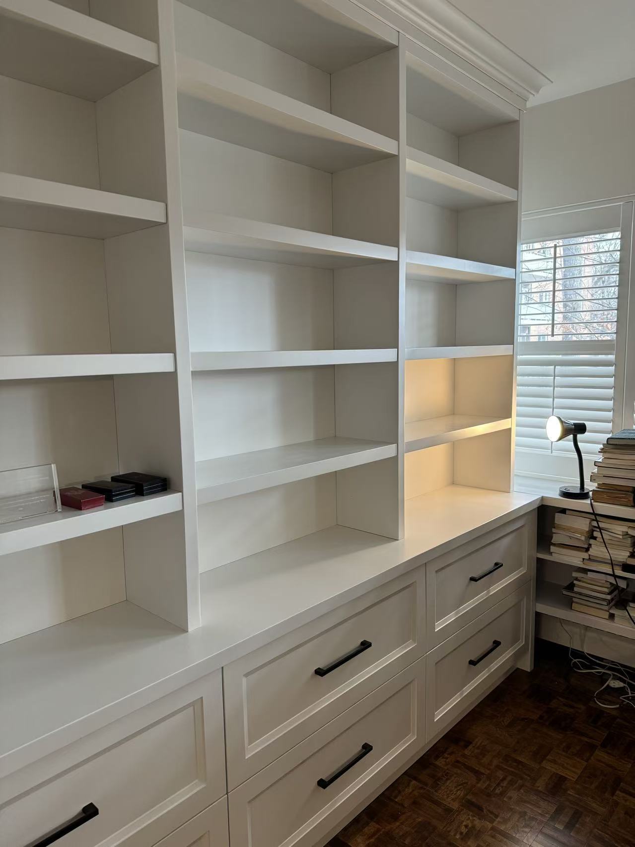 White shaker built-in shelving