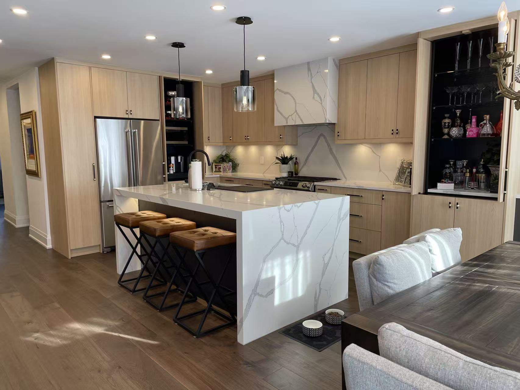 Large wood island kitchen