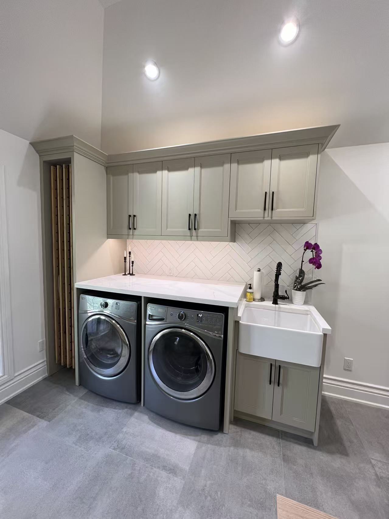 Sage green laundry room