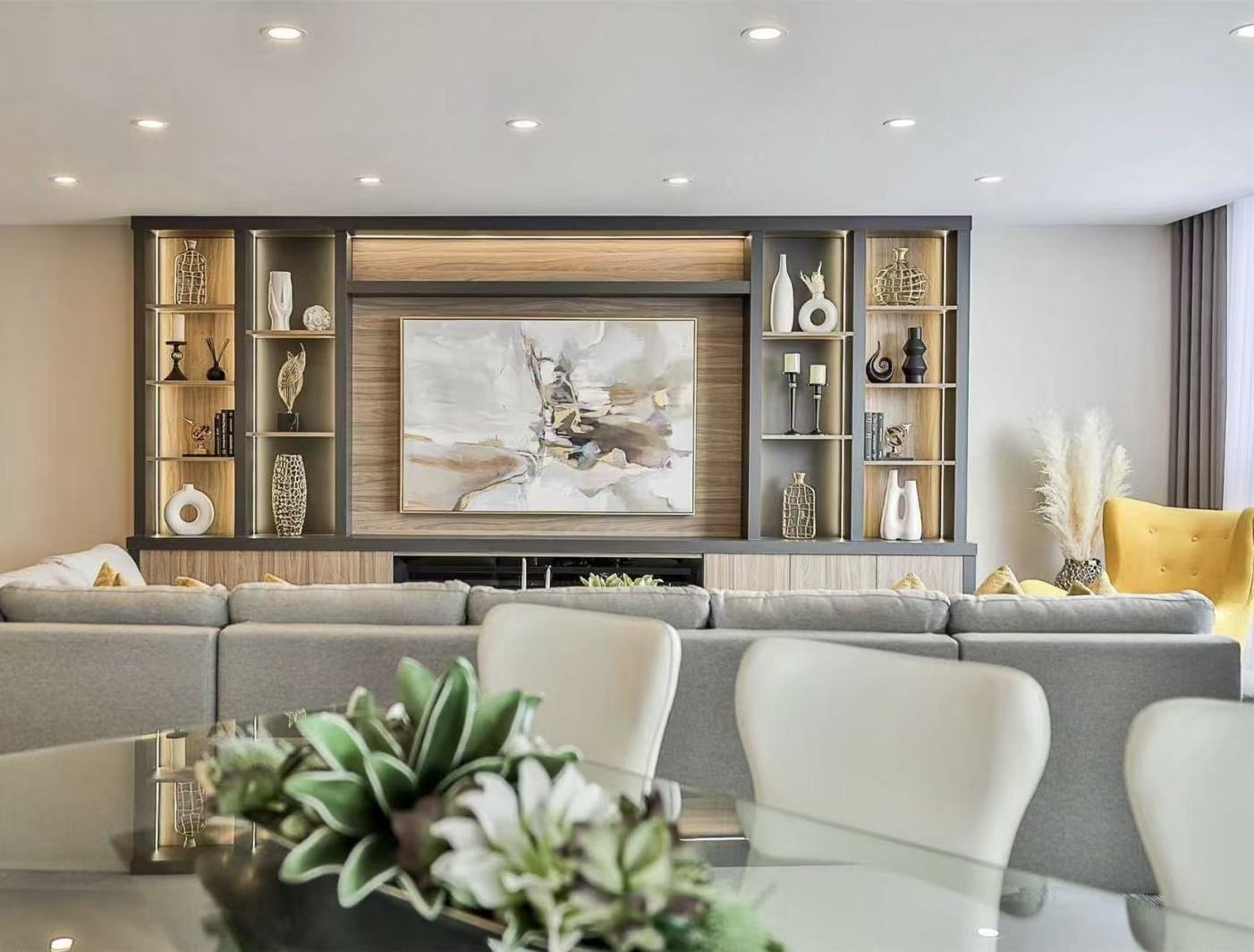 Luxury wood entertainment wall