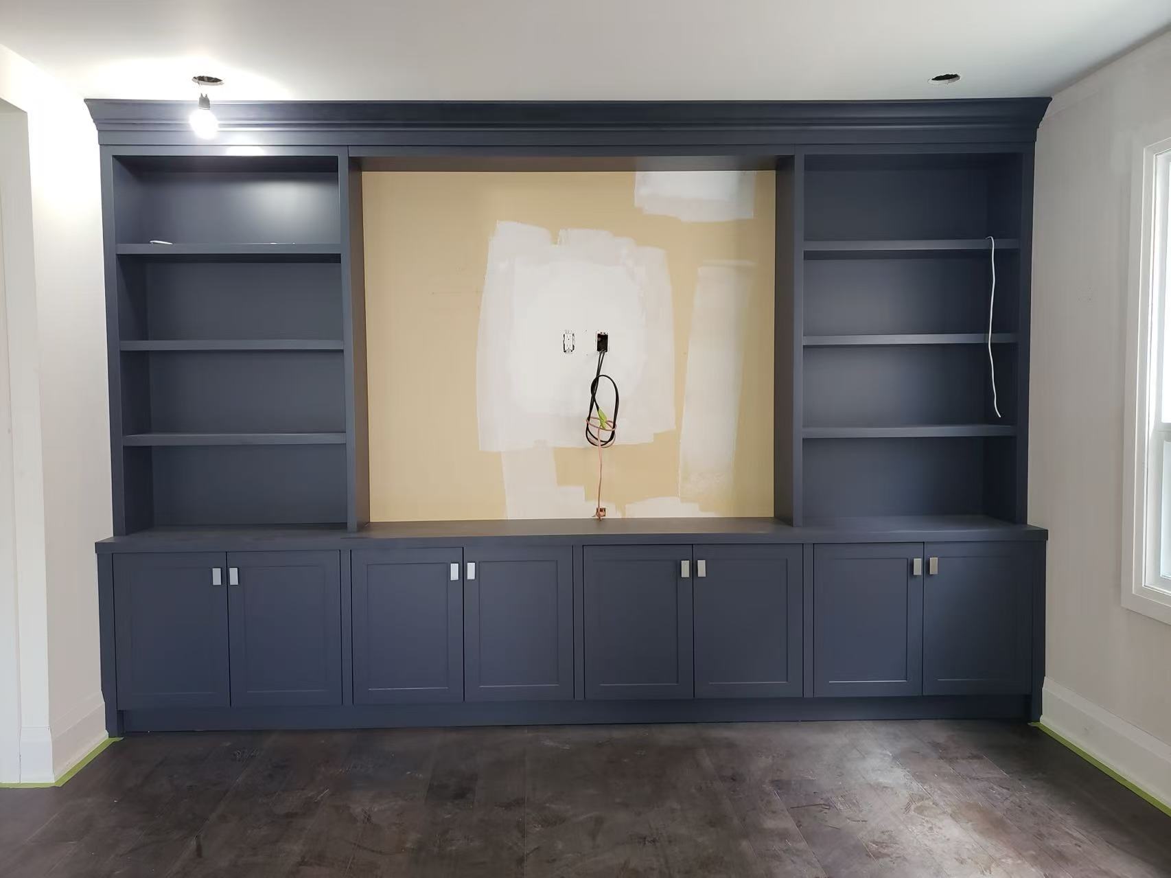 Navy wall unit TV space