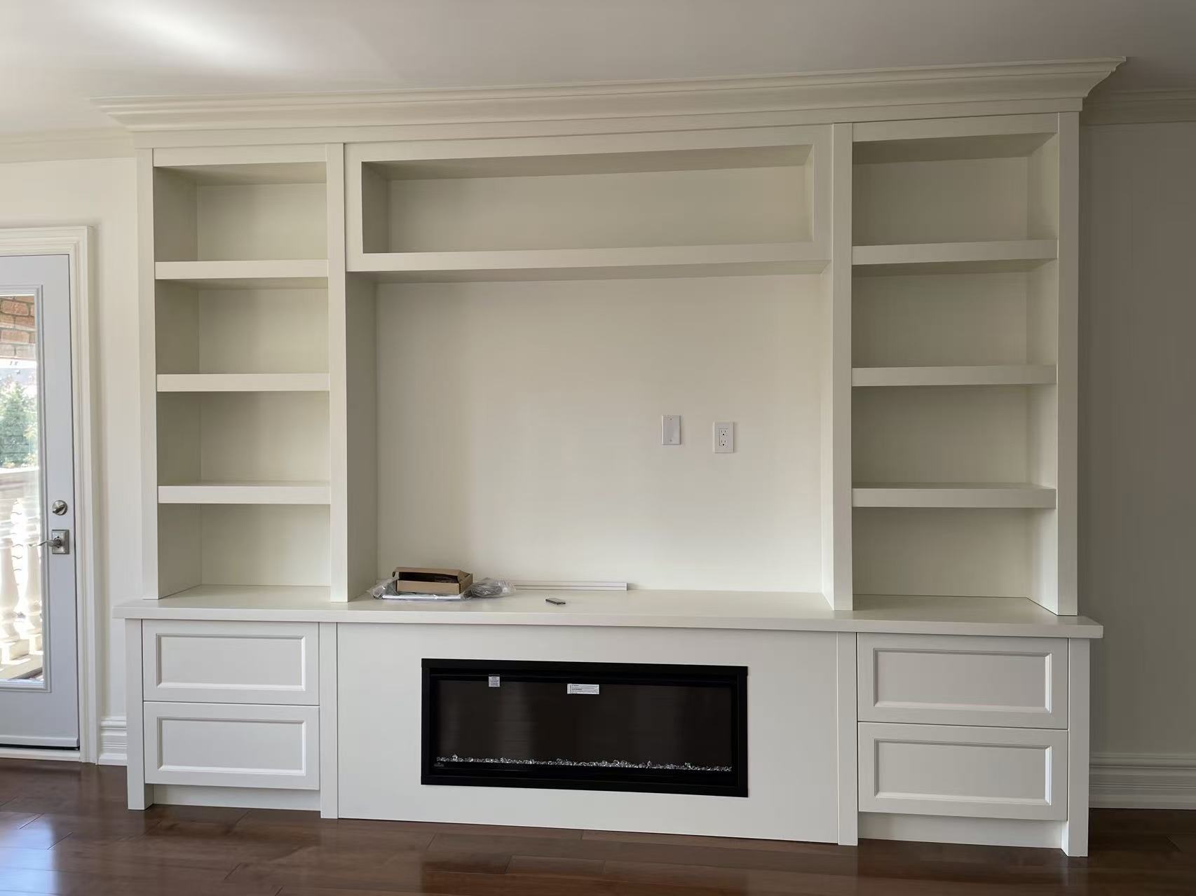 White shaker wall unit electric fireplace
