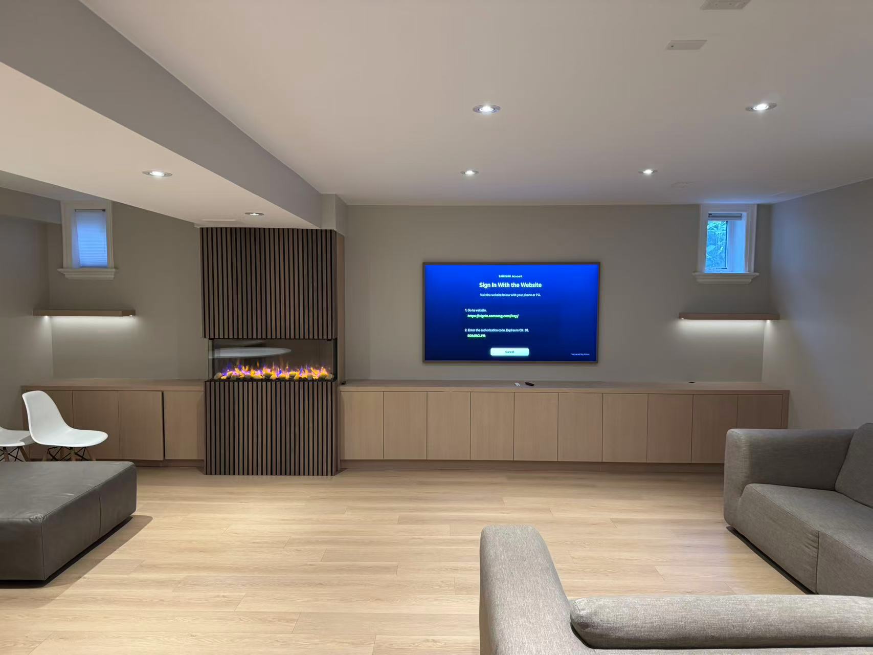 Wood floating cabinets entertainment wall